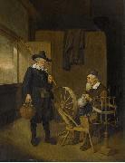 Quirijn van Brekelenkam Interior with angler and man behind a spinning wheel. France oil painting artist